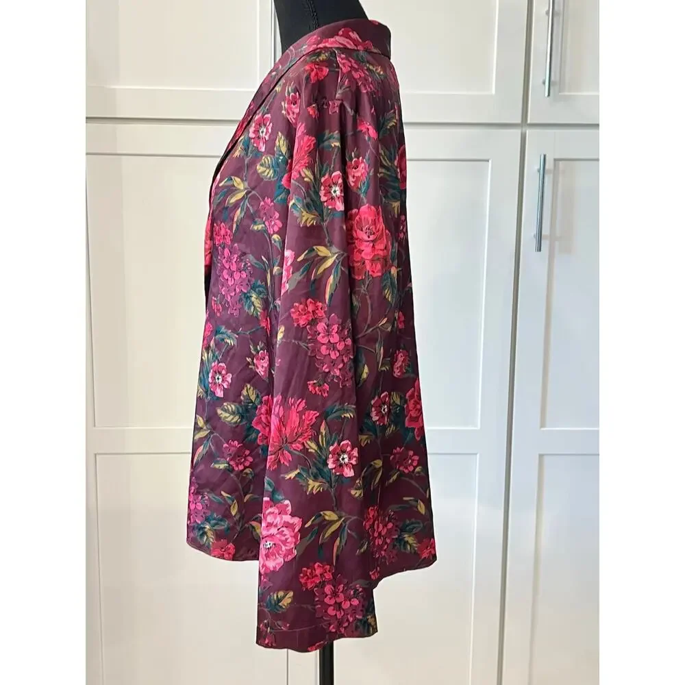 Victoria’s Secret Pajama Set Sz L/XL Slit Shorts Long Sleeve Top Burgundy Floral